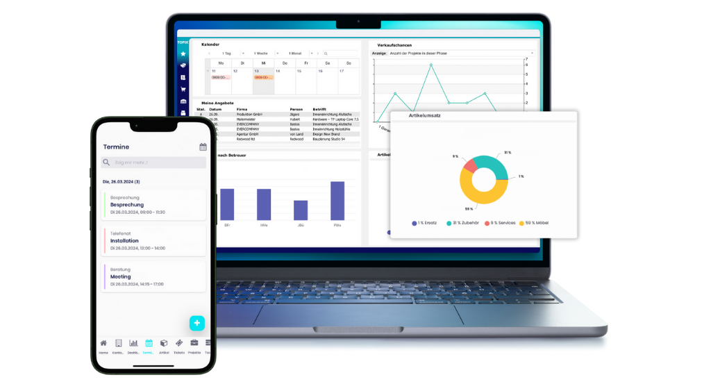 Desktop und App einer Business software